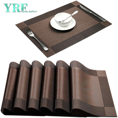 Hotel Rectangular Woven Non-fading Washable Brown Placemats