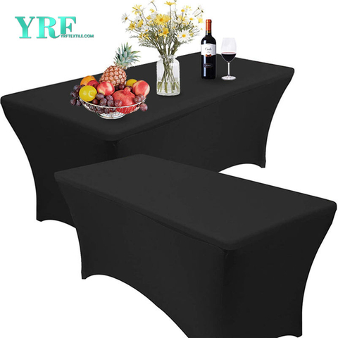 Oblong Fitted Spandex Tablecloths Black 6ft Pure Polyester Wrinkle Free For Folding Tables