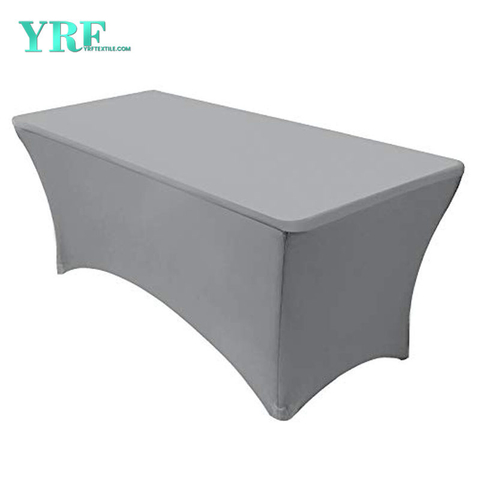 Oblong Fitted Spandex Tablecloths Silver 6ft Pure Polyester Wrinkle Free For Folding Tables