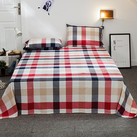 Bed Sheet Set Fashion Style Cotton Brushed Fabric Plaid Double