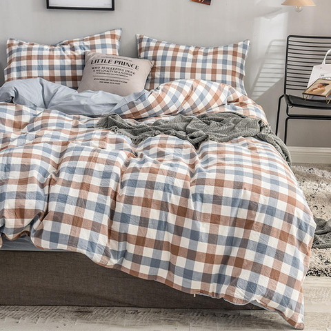 High Quality Home Decoration Breathable Plaid Cotton Fabric Bedding Set