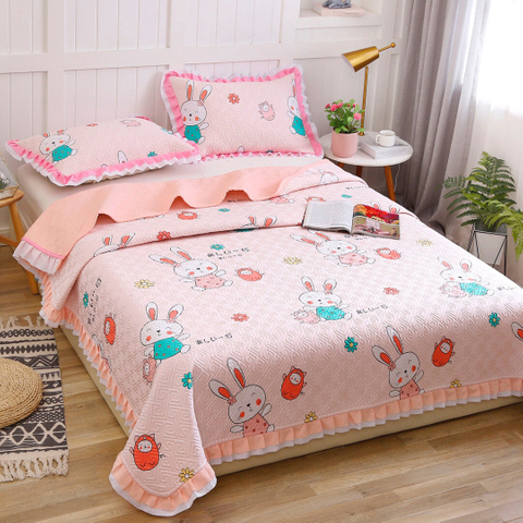 Hotel Decoration Light Pink Cotton Bedspread Single Bed Cartoon for Spring and Summer