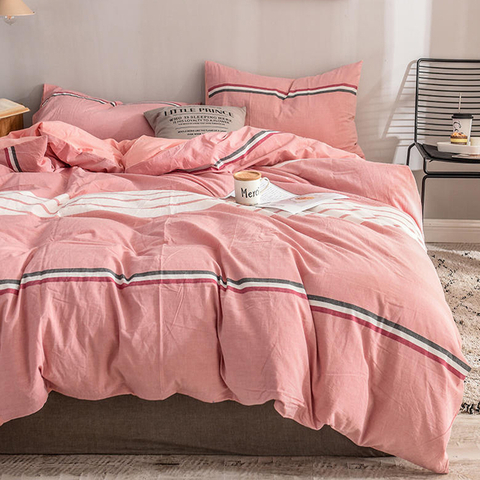Apartment Color matching Pink Gingham Cotton Fabric Bed Sheet